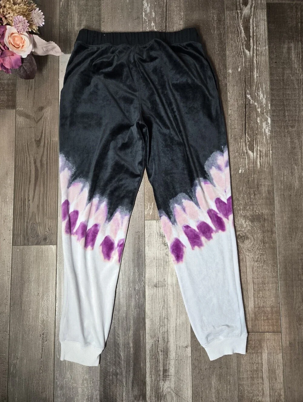 Justice Girls' Black & Purple Tie-Dye Velour Joggers Size Large 12/14 EUC